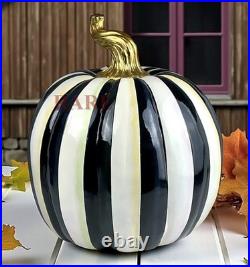 Mackenzie-Childs Courtly Stripe Glossy Large 15 T Pumpkin Halloween New No Box