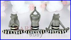 Mackenzie-Childs Courtly Stripe Set of 3 Yoga Frogs Figurines New No Box