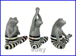 Mackenzie-Childs Courtly Stripe Set of 3 Yoga Frogs Figurines New No Box