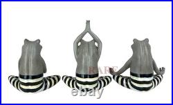 Mackenzie-Childs Courtly Stripe Set of 3 Yoga Frogs Figurines New No Box