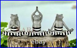 Mackenzie-Childs Courtly Stripe Set of 3 Yoga Frogs Figurines New No Box