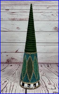 Mackenzie Childs Emerald Luxe Beaded Cone Trees Set of 3 30 Tall READ DESCRIP