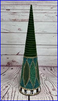 Mackenzie Childs Emerald Luxe Beaded Cone Trees Set of 3 30 Tall READ DESCRIP