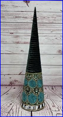 Mackenzie Childs Emerald Luxe Beaded Cone Trees Set of 3 30 Tall READ DESCRIP