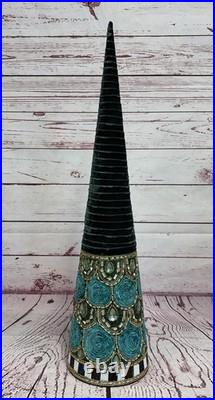 Mackenzie Childs Emerald Luxe Beaded Cone Trees Set of 3 30 Tall READ DESCRIP