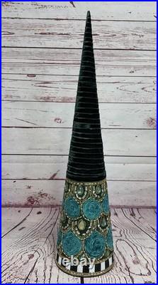 Mackenzie Childs Emerald Luxe Beaded Cone Trees Set of 3 30 Tall READ DESCRIP