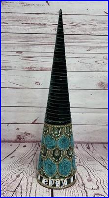 Mackenzie Childs Emerald Luxe Beaded Cone Trees Set of 3 30 Tall READ DESCRIP