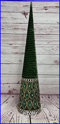 Mackenzie Childs Emerald Luxe Beaded Cone Trees Set of 3 30 Tall READ DESCRIP