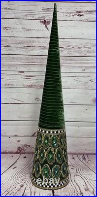 Mackenzie Childs Emerald Luxe Beaded Cone Trees Set of 3 30 Tall READ DESCRIP