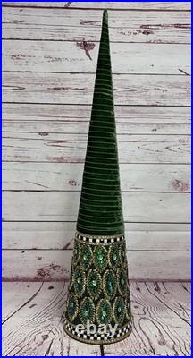 Mackenzie Childs Emerald Luxe Beaded Cone Trees Set of 3 30 Tall READ DESCRIP