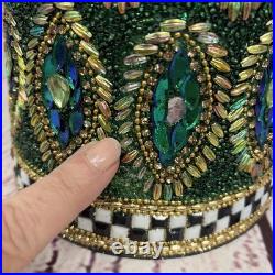 Mackenzie Childs Emerald Luxe Beaded Cone Trees Set of 3 30 Tall READ DESCRIP