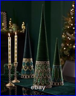 Mackenzie Childs Emerald Luxe Beaded Cone Trees Set of 3 30 Tall READ DESCRIP