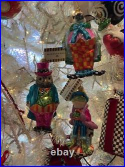Mackenzie-Childs Granny Kitsch Owl Glass Ornament. NIB Courtly Check
