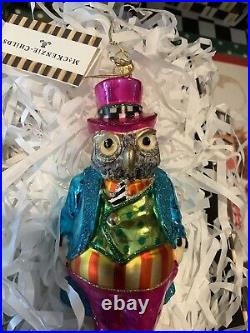Mackenzie-Childs Granny Kitsch Owl Glass Ornament. NIB Courtly Check