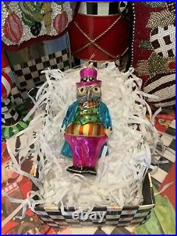 Mackenzie-Childs Granny Kitsch Owl Glass Ornament. NIB Courtly Check