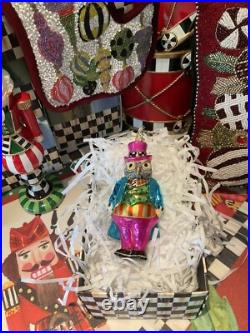 Mackenzie-Childs Granny Kitsch Owl Glass Ornament. NIB Courtly Check