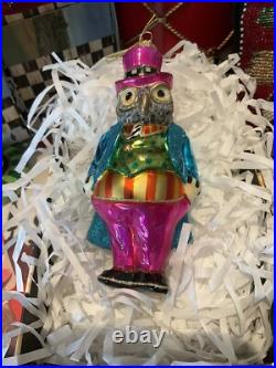 Mackenzie-Childs Granny Kitsch Owl Glass Ornament. NIB Courtly Check