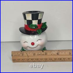 Mackenzie-Childs Granny Kitschy Snowman Frosty Courtly Check Candle Holder