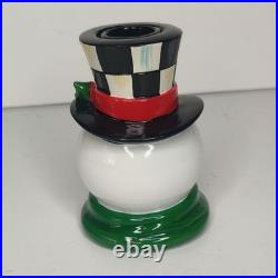 Mackenzie-Childs Granny Kitschy Snowman Frosty Courtly Check Candle Holder