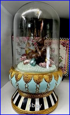 Mackenzie Childs Macaron Courtly Check Chocolate Bunny Cloche 10.25 New