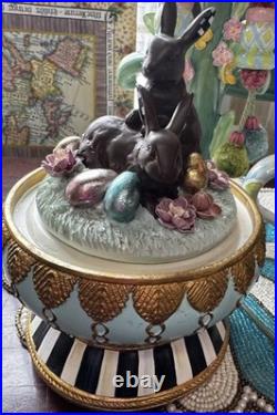 Mackenzie Childs Macaron Courtly Check Chocolate Bunny Cloche 10.25 New