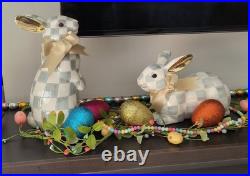 Mackenzie Childs Pair of Sterling Check Bunnies, Standing and Resting NIB Mackenzie Childs Pair of Sterling Check Bunnies, Standing and Resting NIB