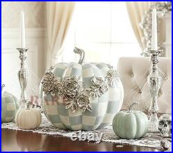 Mackenzie-Childs Sterling Check Large Floral Garland Pumpkin Halloween New