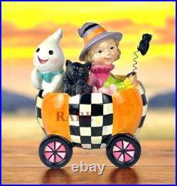 Mackenzie-Childs Trick or Treat Friend in Cart Pumpkin 7 Tall New No Box