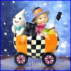 Mackenzie-Childs Trick or Treat Friend in Cart Pumpkin 7 Tall New No Box