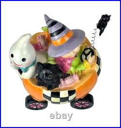 Mackenzie-Childs Trick or Treat Friend in Cart Pumpkin 7 Tall New No Box