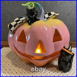 Mackenzie-Childs Trick or Treat Illuminated Jack O' Lantern Halloween Pink Rare