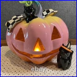 Mackenzie-Childs Trick or Treat Illuminated Jack O' Lantern Halloween Pink Rare