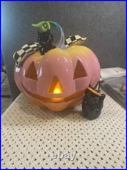 Mackenzie-Childs Trick or Treat Illuminated Jack O' Lantern Halloween Pink Rare