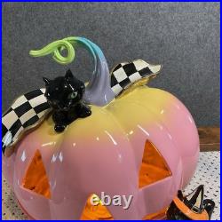 Mackenzie-Childs Trick or Treat Illuminated Jack O' Lantern Halloween Pink Rare