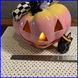 Mackenzie-Childs Trick or Treat Illuminated Jack O' Lantern Halloween Pink Rare