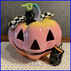 Mackenzie-Childs Trick or Treat Illuminated Jack O' Lantern Halloween Pink Rare