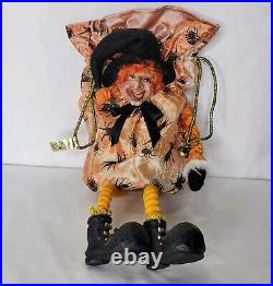 Mark Roberts Collection Halloween Witch Candy Treat Bag Spiders Orange Shelf