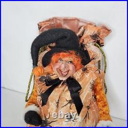 Mark Roberts Collection Halloween Witch Candy Treat Bag Spiders Orange Shelf