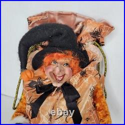 Mark Roberts Collection Halloween Witch Candy Treat Bag Spiders Orange Shelf