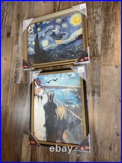 Marmont Hill Halloween Framed Starry Night Witch Screaming Pair Prints Lot 2 NEW