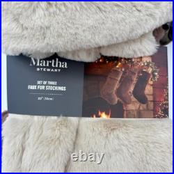 Martha Sewart Set of 3 Faux Fur Neutrals Brown Tan Beige Christmas Stockings
