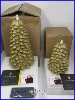 Martha Stewart LUMINARA Gold Christmas Glitter Tree Pillars Candles, 6.5, 9.5