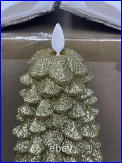 Martha Stewart LUMINARA Gold Christmas Glitter Tree Pillars Candles, 6.5, 9.5