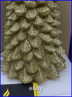 Martha Stewart LUMINARA Gold Christmas Glitter Tree Pillars Candles, 6.5, 9.5