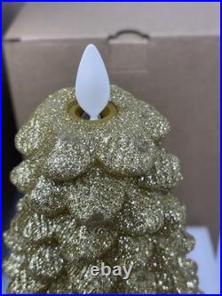 Martha Stewart LUMINARA Gold Christmas Glitter Tree Pillars Candles, 6.5, 9.5