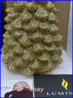 Martha Stewart LUMINARA Gold Christmas Glitter Tree Pillars Candles, 6.5, 9.5