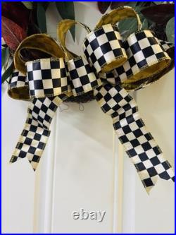 McKenzie Childs Inspired Checkered Burgundy Pumpkin Fall Autumn Wreath 24