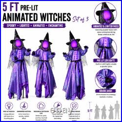 Member's Mark 6 Ft Pre-Lit Animated Witches Set of 3 Halloween Decor