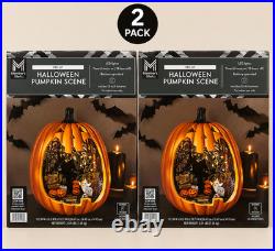 Member's Mark Pre-Lit Pumpkin Scene 13.75in Halloween Decor 2 Pack LED