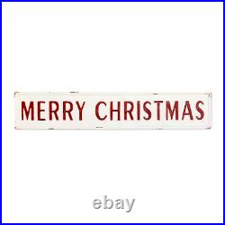 Merry Christmas Wall Sign Vintage Antique Style White Red Metal